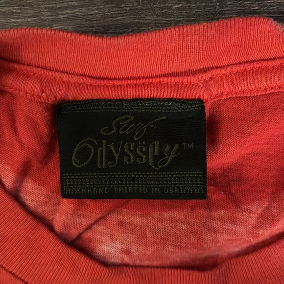 Vintage 90s Surf Odyssey Tie Dye Single Stitch Tee Shirt AOP Orange Red Mens XXL - Picture 2 of 4